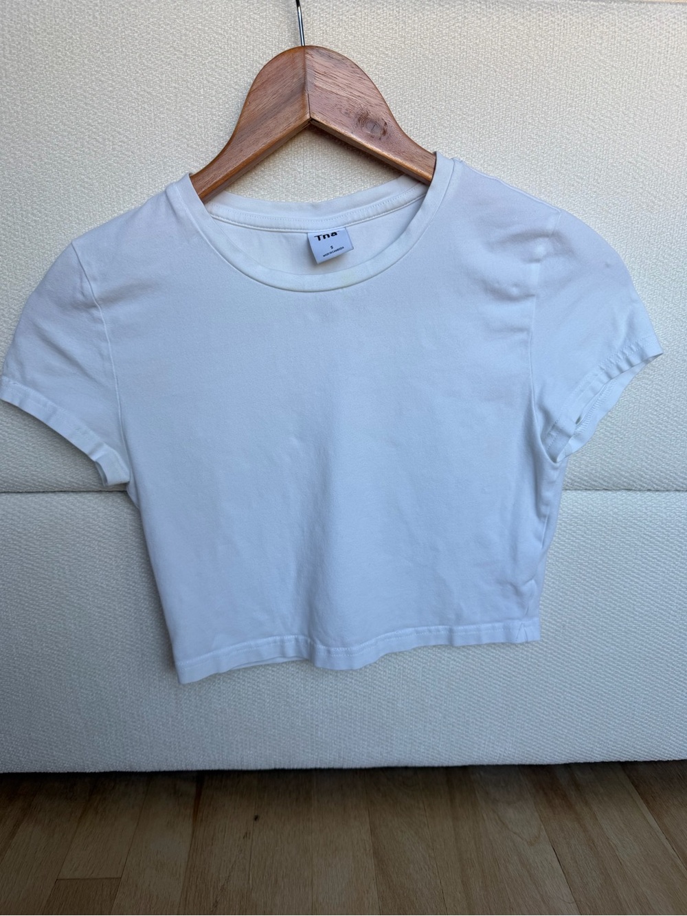 TNA White Cropped Crew Tee